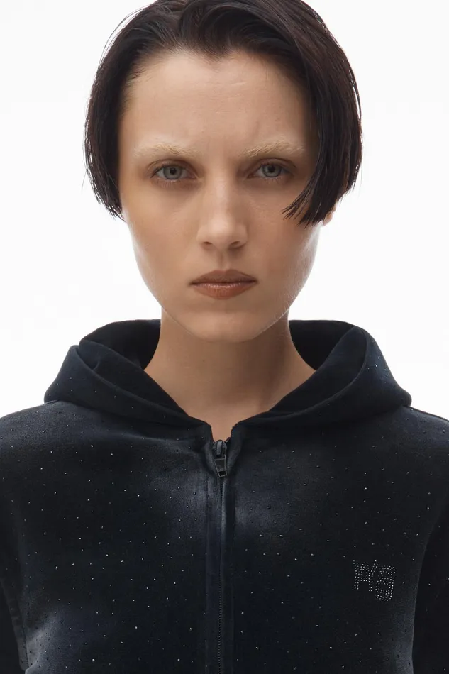 Alexander Wang Sweatshirts Hoodie With Clear Bead Hotfix In Crushed Velour 8211 Women