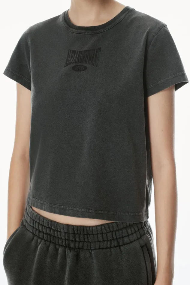 Alexander Wang TShirts Distressed Logo Shrunken Cotton Tee 8211 Women
