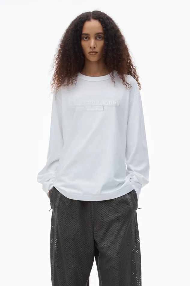 Alexander Wang TShirts Unisex LongSleeve Tee With Distressed Logo In Cotton Jersey 8211 WomenMen