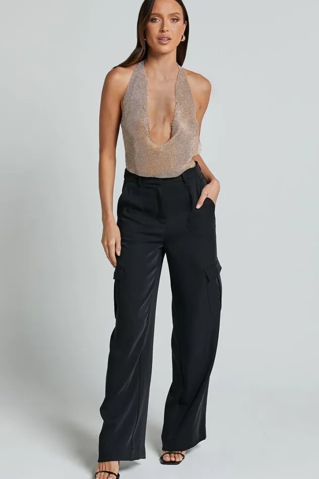 Alfreda Pants 8211 High Waisted Cargo Straight Leg Pants In Black Women Showpo Pants