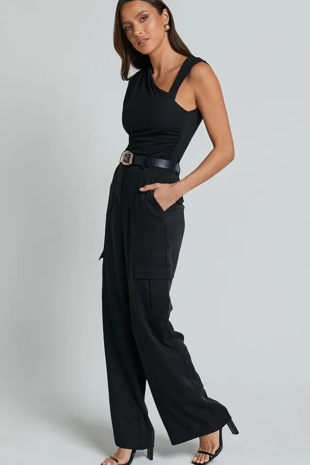 Alfreda Pants 8211 High Waisted Cargo Straight Leg Pants In Black Women Showpo Pants