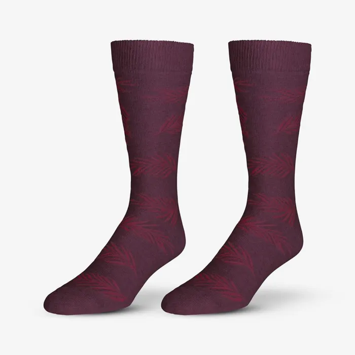 Allen Edmonds Cotton Blend Pattern Dress Sock Burgundy Palm Leaf Men Socks