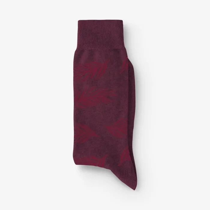 Allen Edmonds Cotton Blend Pattern Dress Sock Burgundy Palm Leaf Men Socks