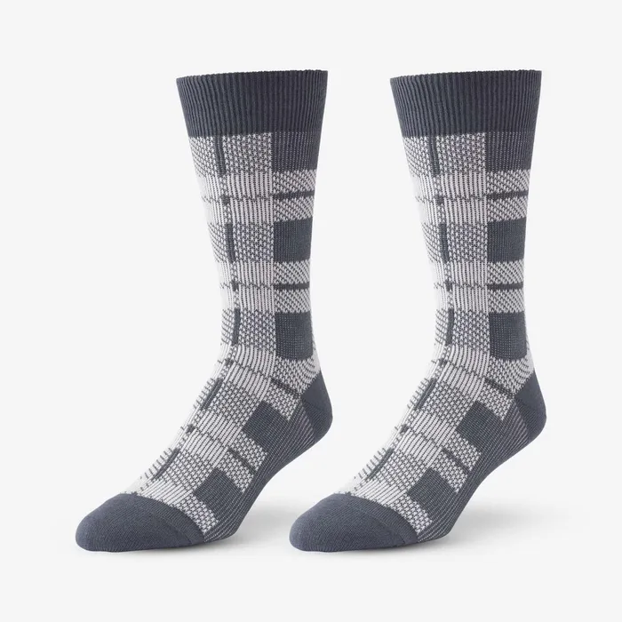 Allen Edmonds MidCalf Pattern Knit Dress Sock Grey Buffalo Plaid Men Socks