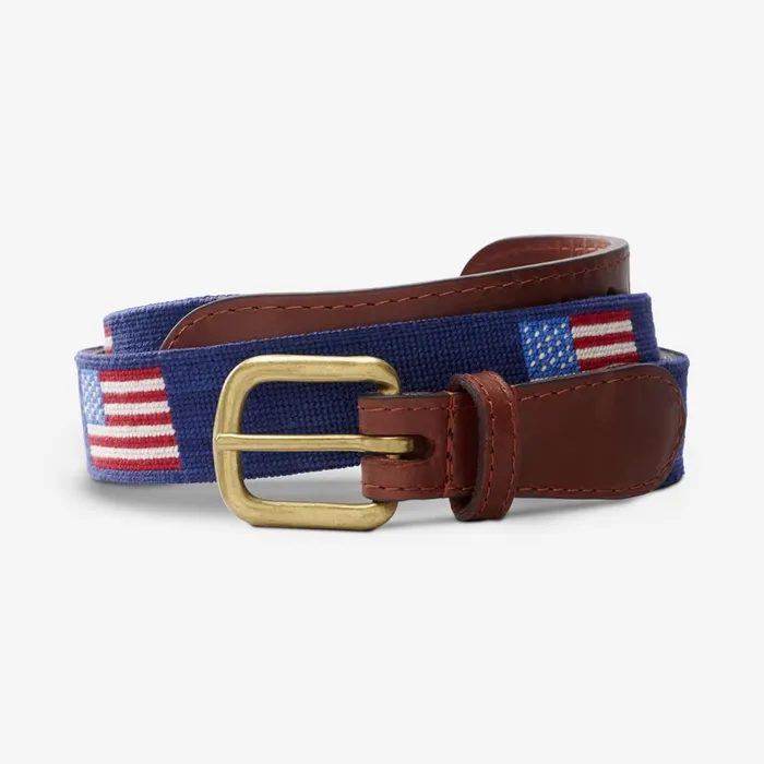 Allen Edmonds Needlepoint Belt By Smathers and Branson American Flag 8211 Navy Men Casual Belts
