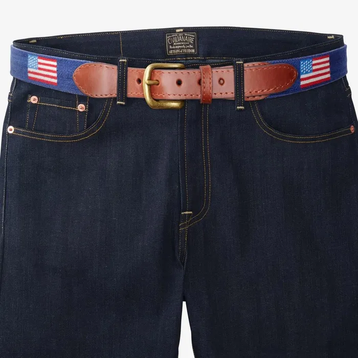 Allen Edmonds Needlepoint Belt By Smathers and Branson American Flag 8211 Navy Men Casual Belts