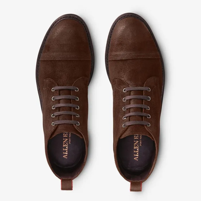 Allen Edmonds Patton CapToe Suede Boot With Dainite Rubber Sole Snuff Brown Suede Men Made In The Usa