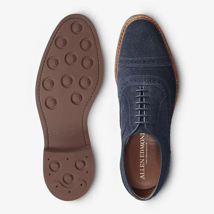 Allen Edmonds Strandmok Suede CapToe Oxford With Dainite Rubber Sole Navy Men Wide Width Shoes