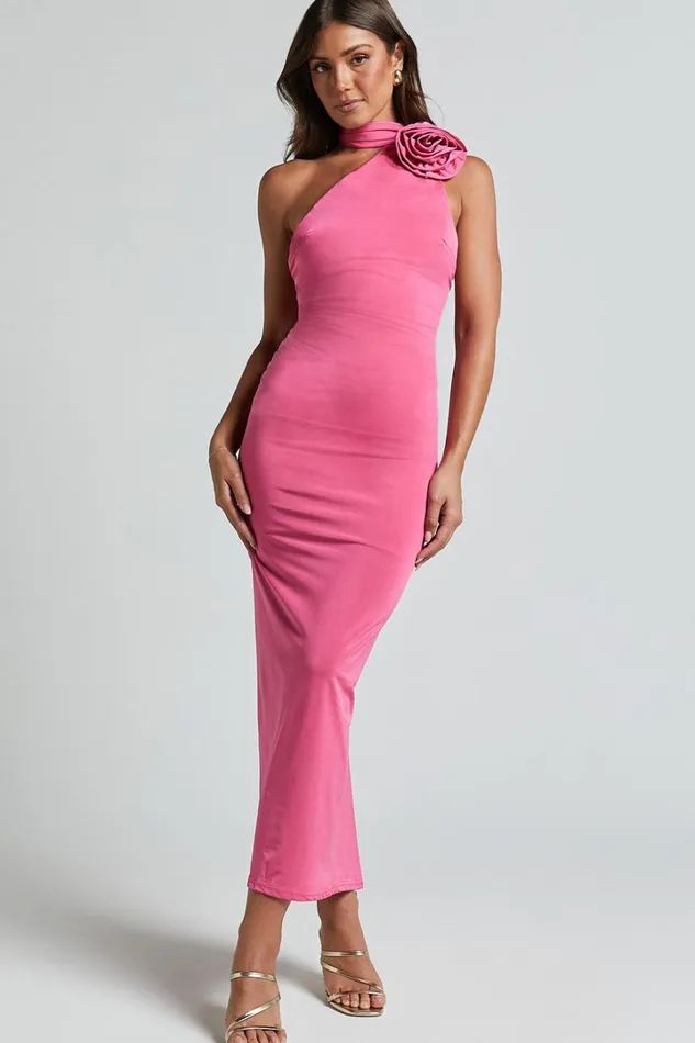 Alvera Maxi Dress 8211 Rosette Neck Tie Detail Ruched Dress In Pink Women Showpo Dresses Alvera Maxi Dress 8211 Rosette Neck Tie Detail Ruched Dress In Pink Women Showpo Dresses