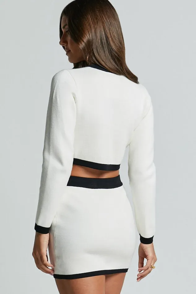 Alyce Mini Skirt 8211 Bow Detail Contrast Knit Mini Skirt In White and Black Women Showpo Skirts
