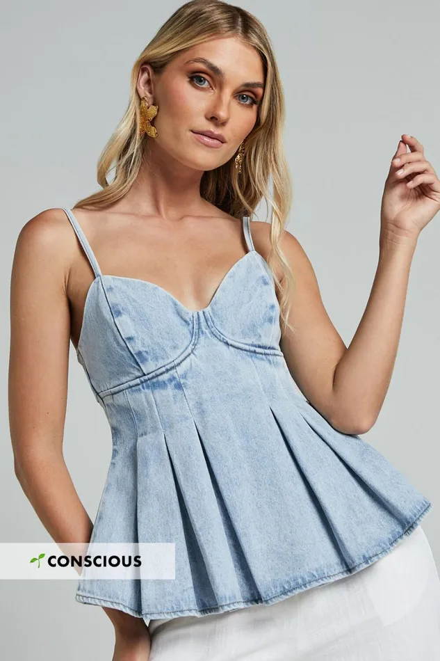 Amalie The Label 8211 Addrianna Recycled Cotton Denim Cami In Light Blue Wash Women Showpo Denim Amalie The Label 8211 Addrianna Recycled Cotton Denim Cami In Light Blue Wash Women Showpo Denim