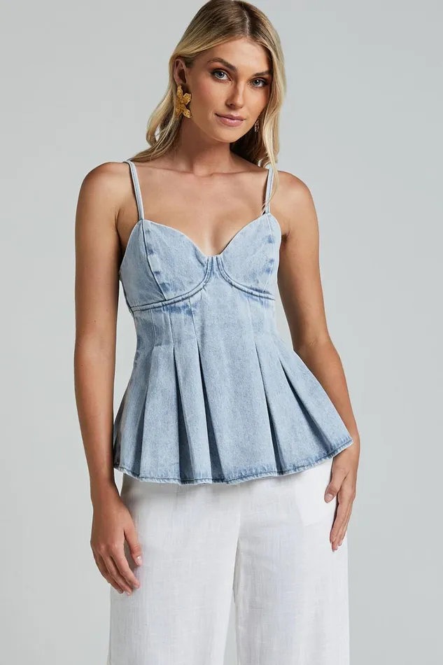 Amalie The Label 8211 Addrianna Recycled Cotton Denim Cami In Light Blue Wash Women Showpo Denim