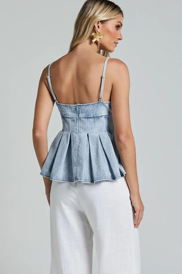 Amalie The Label 8211 Addrianna Recycled Cotton Denim Cami In Light Blue Wash Women Showpo Denim