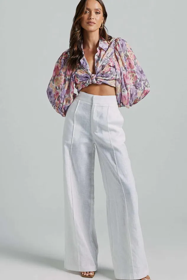 Amalie The Label 8211 Aleydise Linen Wide Leg Pants In White Women Showpo Pants