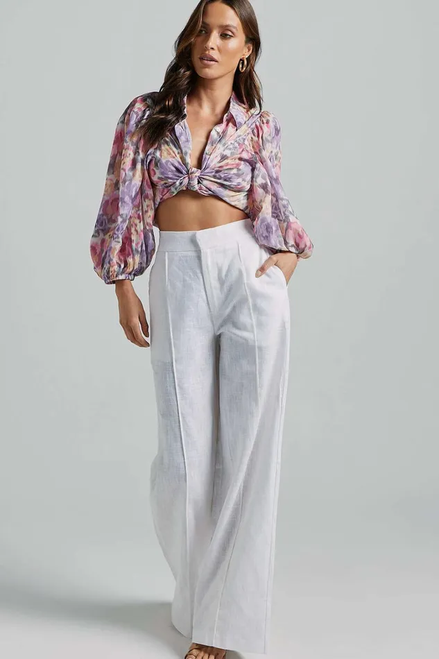 Amalie The Label 8211 Aleydise Linen Wide Leg Pants In White Women Showpo Pants