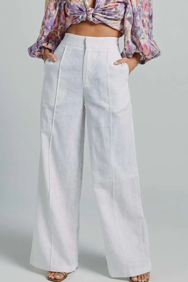 Amalie The Label 8211 Aleydise Linen Wide Leg Pants In White Women Showpo Pants