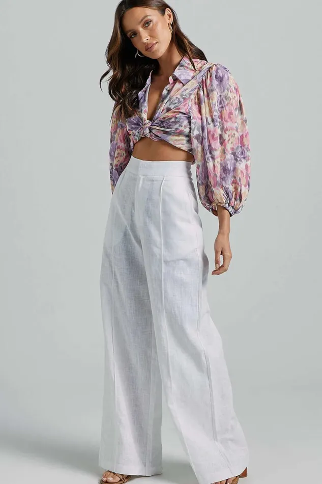 Amalie The Label 8211 Aleydise Linen Wide Leg Pants In White Women Showpo Pants