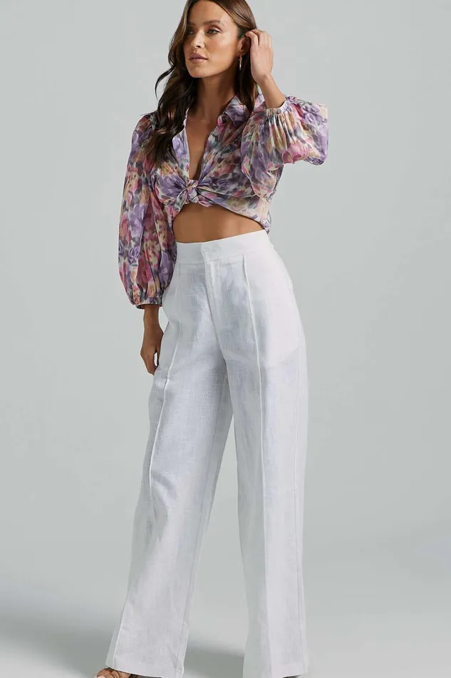 Amalie The Label 8211 Aleydise Linen Wide Leg Pants In White Women Showpo Pants