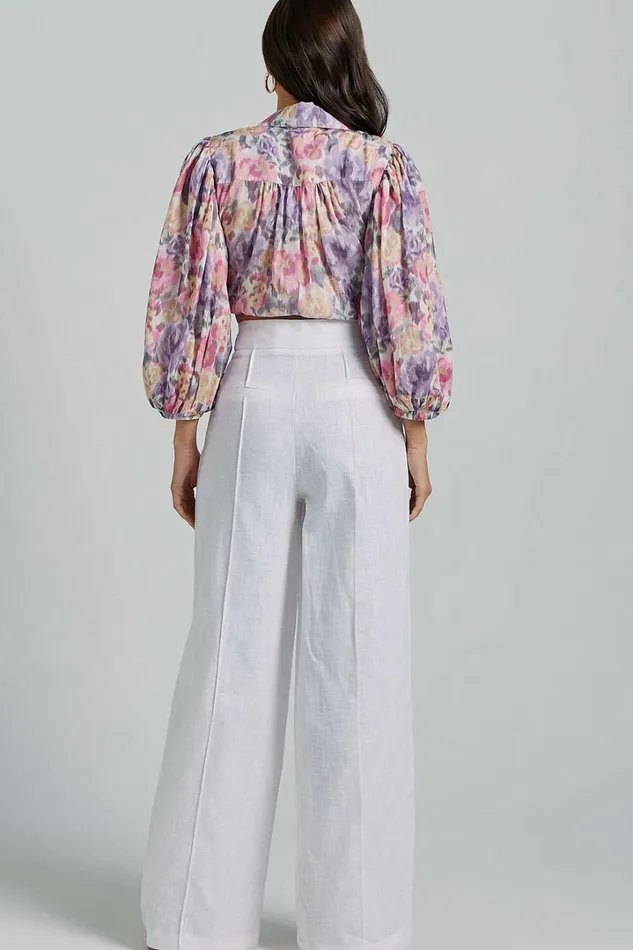 Amalie The Label 8211 Aleydise Linen Wide Leg Pants In White Women Showpo Pants