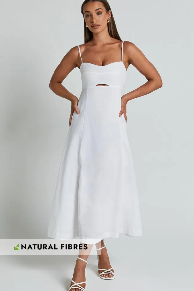 Amalie The Label 8211 Carietta Linen Blend Strappy Sweetheart Cut Out A Line Midi Dress In White Women Showpo Curve Clothes Amalie The Label 8211 Carietta Linen Blend Strappy Sweetheart Cut Out A Line Midi Dress In White Women Showpo Curve Clothes