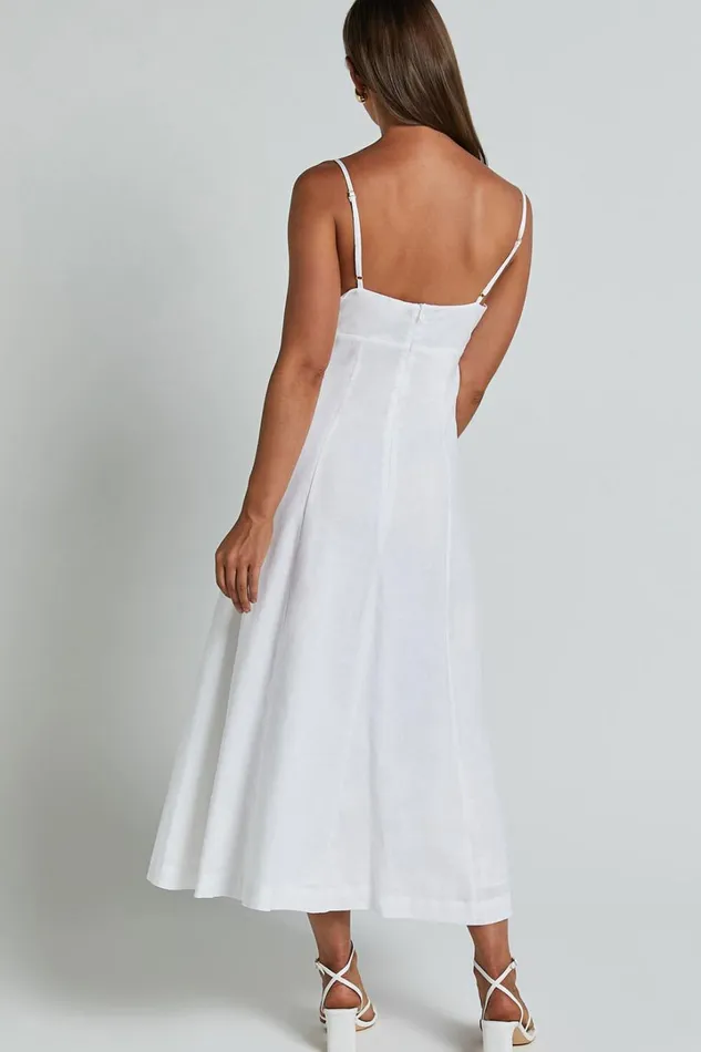 Amalie The Label 8211 Carietta Linen Blend Strappy Sweetheart Cut Out A Line Midi Dress In White Women Showpo Curve Clothes
