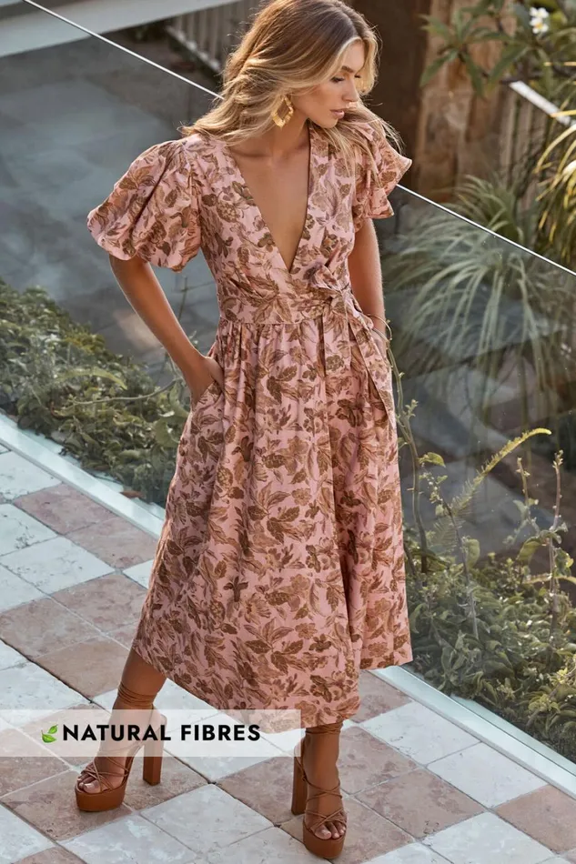 Amalie The Label 8211 Franc Linen Puff Sleeve Wrap Midi Dress In Vahala Print Women Showpo Curve Clothes Amalie The Label 8211 Franc Linen Puff Sleeve Wrap Midi Dress In Vahala Print Women Showpo Curve Clothes