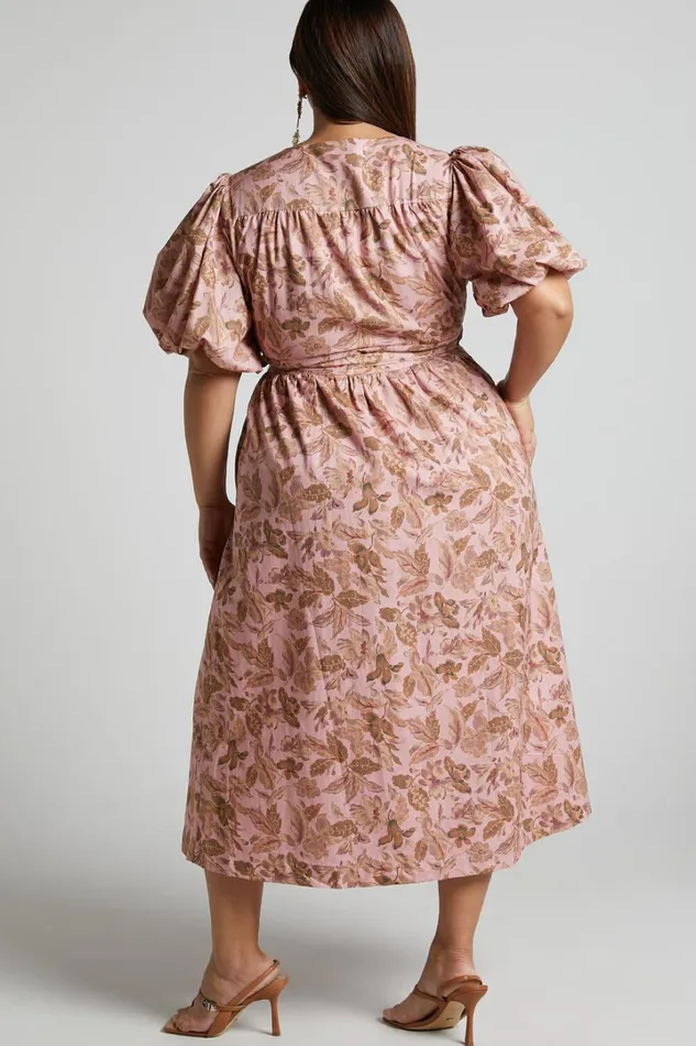 Amalie The Label 8211 Franc Linen Puff Sleeve Wrap Midi Dress In Vahala Print Women Showpo Curve Clothes