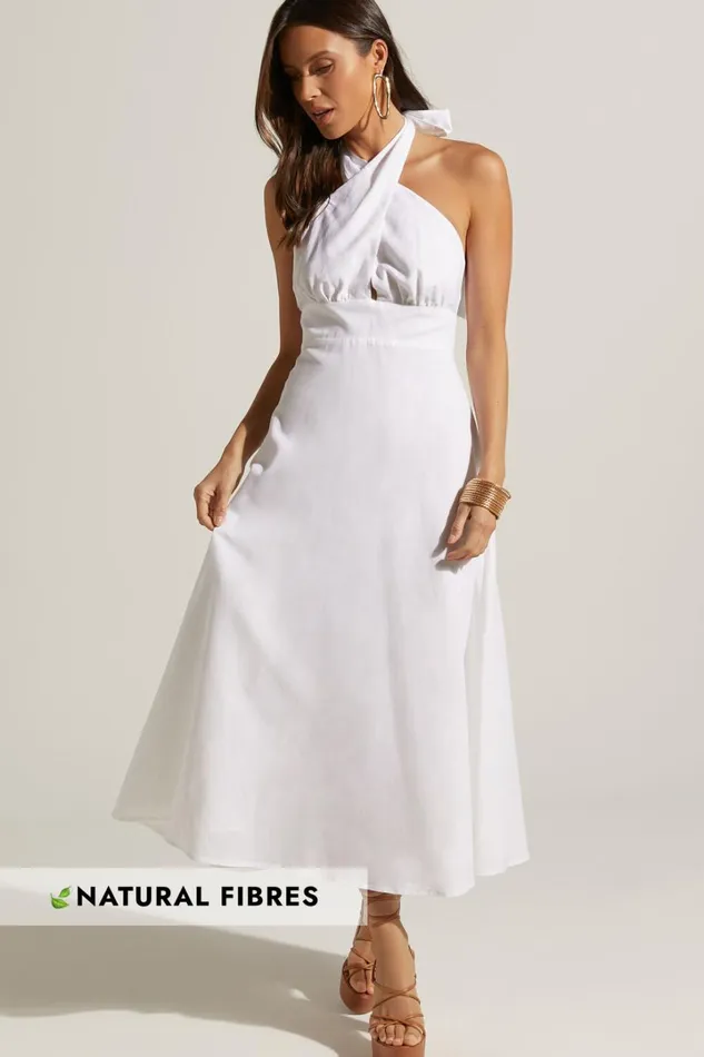 Amalie The Label 8211 Freesia Linen Blend Halter Tie Neck Midi Dress In White Women Showpo Dresses Amalie The Label 8211 Freesia Linen Blend Halter Tie Neck Midi Dress In White Women Showpo Dresses