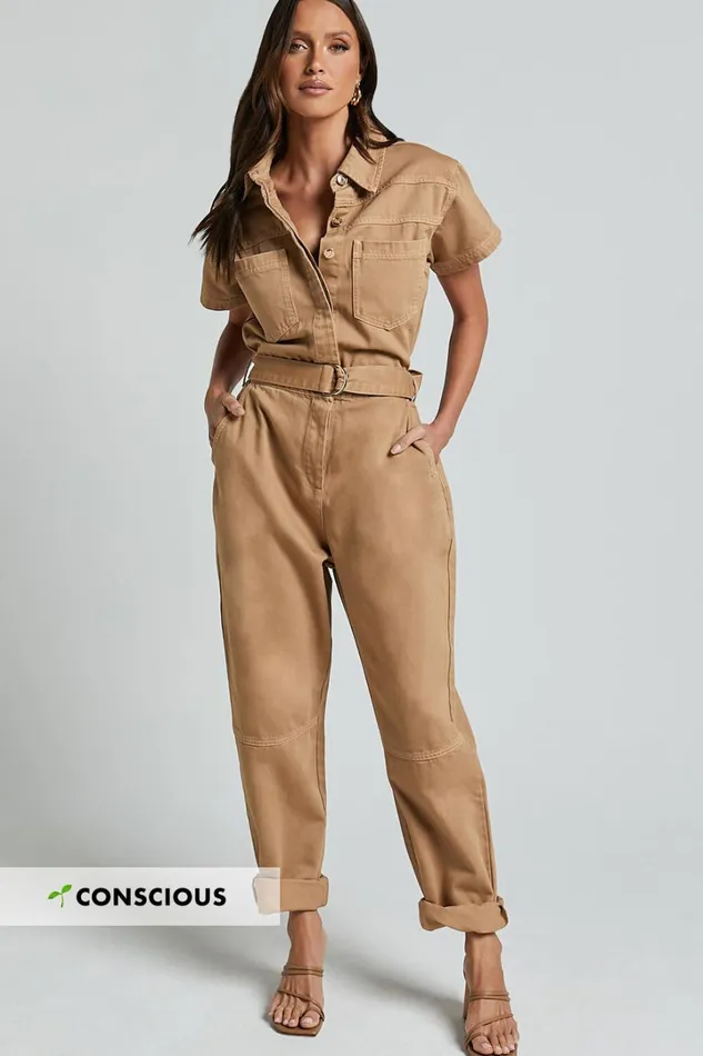 Amalie The Label 8211 Havanah Recycled Cotton Denim Boiler Jumpsuit In Tobacco Women Showpo Jumpsuits Amalie The Label 8211 Havanah Recycled Cotton Denim Boiler Jumpsuit In Tobacco Women Showpo Jumpsuits