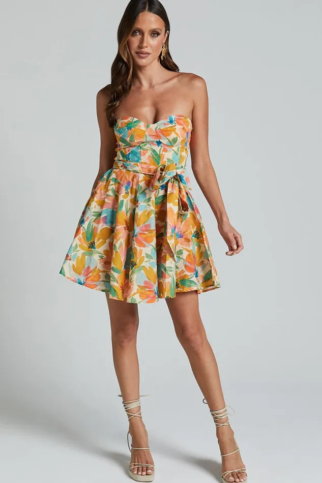 Amalie The Label 8211 Jaida Linen Blend Strapless Mini Dress In Manhattan Print Women Showpo Dresses