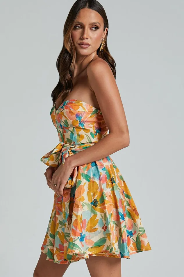 Amalie The Label 8211 Jaida Linen Blend Strapless Mini Dress In Manhattan Print Women Showpo Dresses