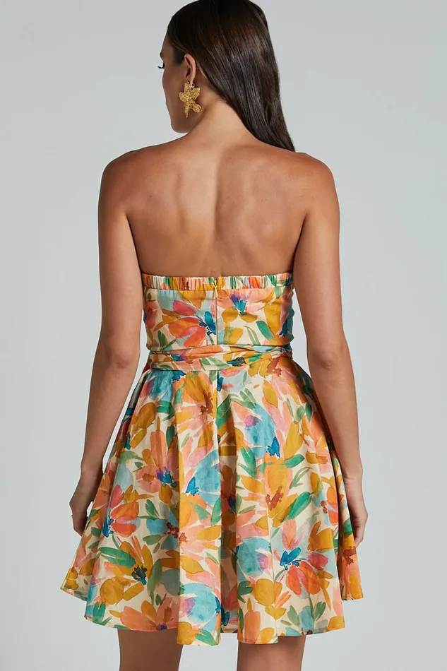 Amalie The Label 8211 Jaida Linen Blend Strapless Mini Dress In Manhattan Print Women Showpo Dresses