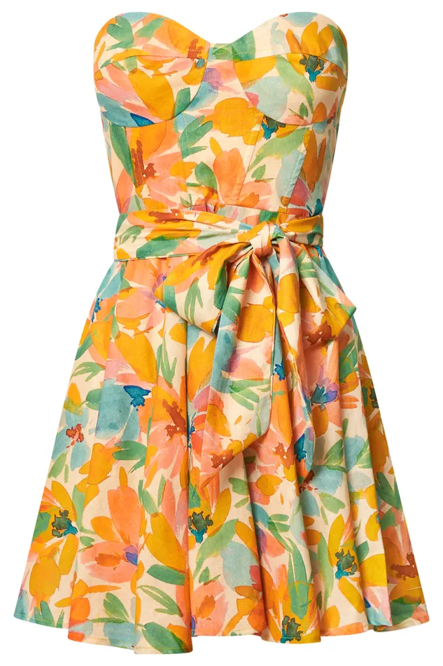Amalie The Label 8211 Jaida Linen Blend Strapless Mini Dress In Manhattan Print Women Showpo Dresses