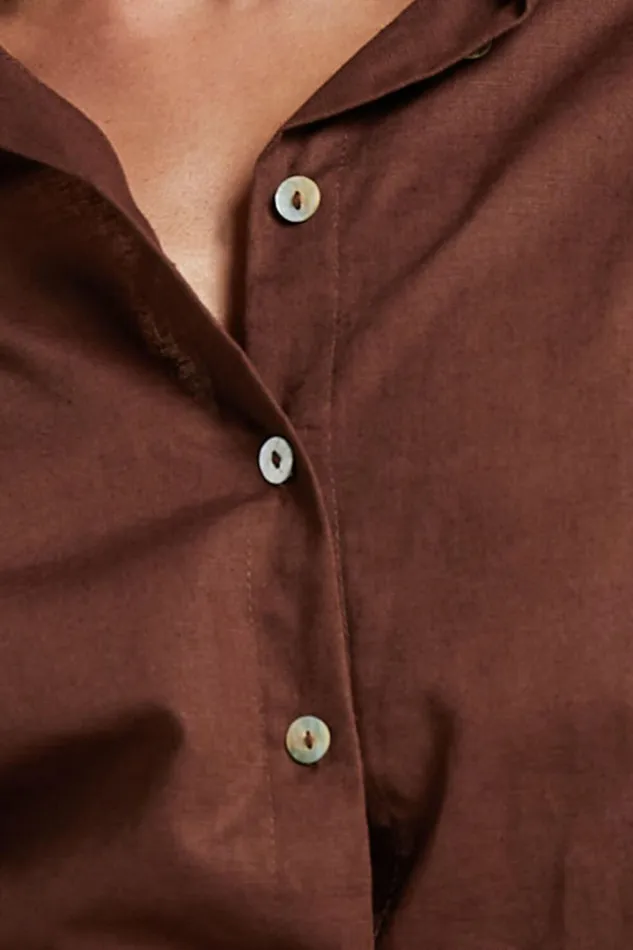 Amalie The Label 8211 Janae Linen Blend Collared Puff Sleeve Button Up Shirt In Chocolate Women Showpo Tops