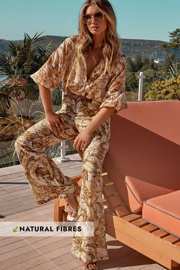 Amalie The Label 8211 Lillian Linen Blend High Waisted Flare Pants In Frieja Print Women Showpo Pants
