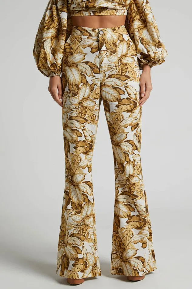 Amalie The Label 8211 Lillian Linen Blend High Waisted Flare Pants In Frieja Print Women Showpo Pants