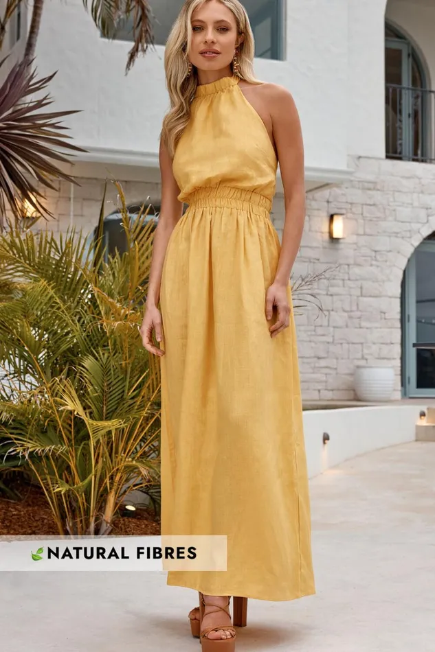 Amalie The Label 8211 Shepard Linen Blend Halter Neck Maxi Dress In Yellow Women Showpo Dresses Amalie The Label 8211 Shepard Linen Blend Halter Neck Maxi Dress In Yellow Women Showpo Dresses