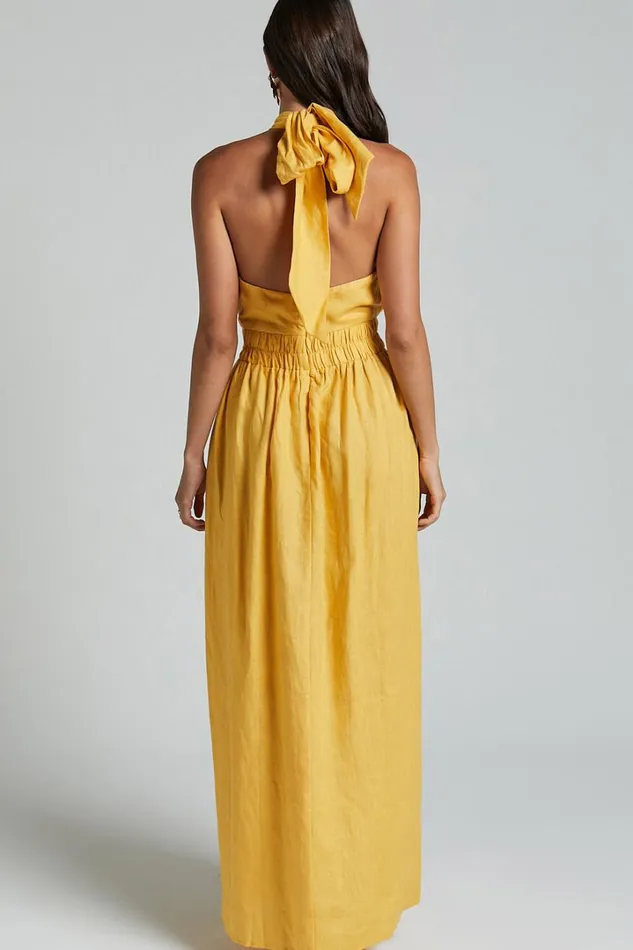Amalie The Label 8211 Shepard Linen Blend Halter Neck Maxi Dress In Yellow Women Showpo Dresses