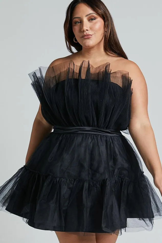 Amalya Mini Dress 8211 Tiered Tulle Fit And Flare Dress In Black Women Showpo Curve Clothes