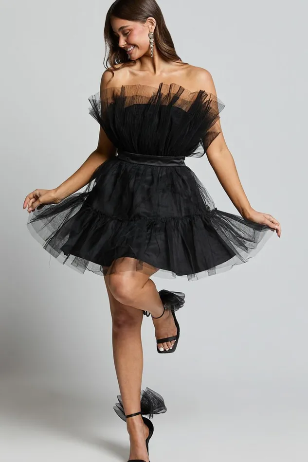 Amalya Mini Dress 8211 Tiered Tulle Fit And Flare Dress In Black Women Showpo Curve Clothes