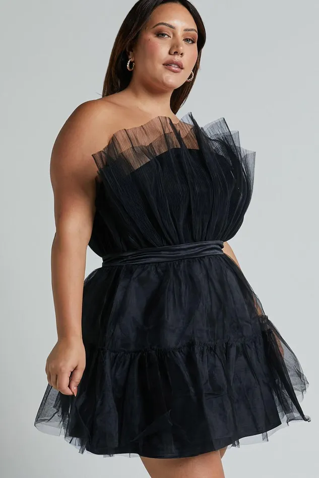 Amalya Mini Dress 8211 Tiered Tulle Fit And Flare Dress In Black Women Showpo Curve Clothes