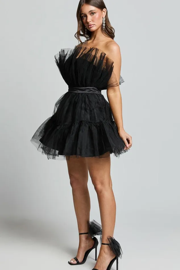 Amalya Mini Dress 8211 Tiered Tulle Fit And Flare Dress In Black Women Showpo Curve Clothes
