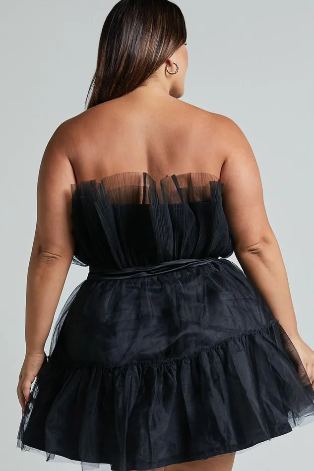 Amalya Mini Dress 8211 Tiered Tulle Fit And Flare Dress In Black Women Showpo Curve Clothes