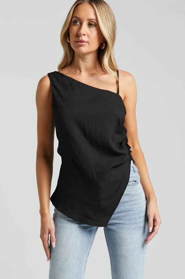 Andre Top 8211 Asymmetric Shoulder V Hem Cami In Black Women Showpo Curve Clothes