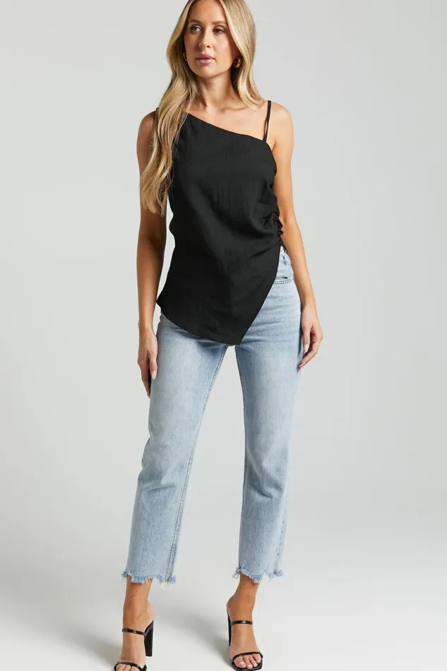 Andre Top 8211 Asymmetric Shoulder V Hem Cami In Black Women Showpo Curve Clothes