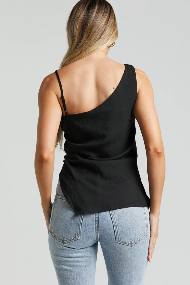Andre Top 8211 Asymmetric Shoulder V Hem Cami In Black Women Showpo Curve Clothes