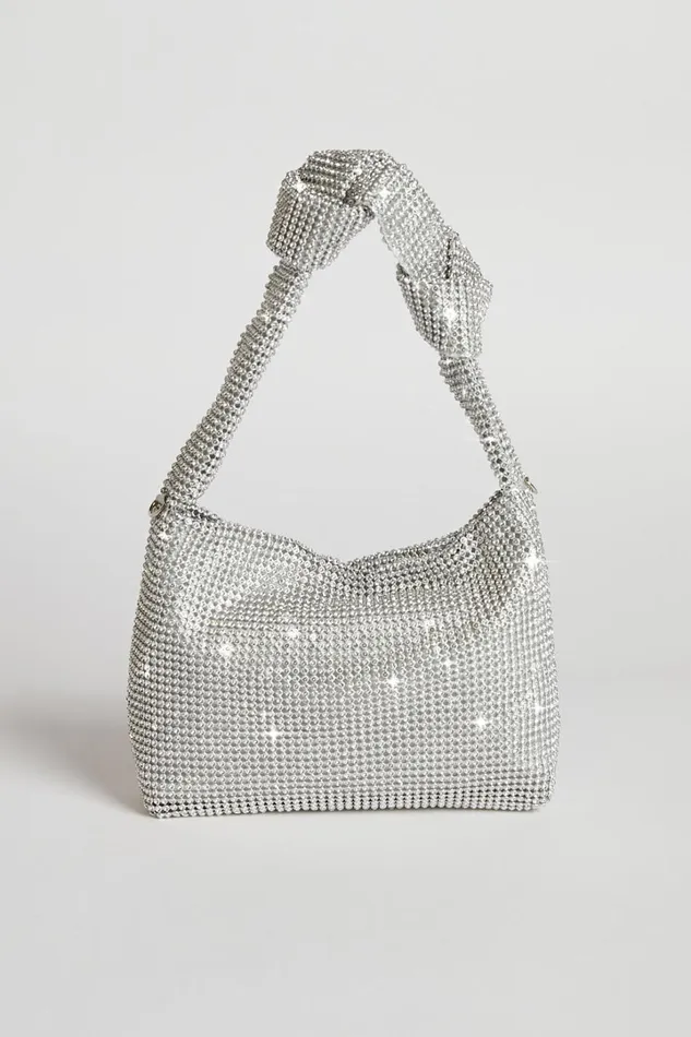 Andreanne Mesh Diamante Knot Bag In Silver Women Showpo Bags