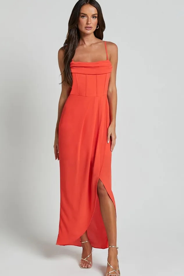 Andrina Midi Dress 8211 High Low Wrap Corset Dress In Orange Women Showpo Dresses