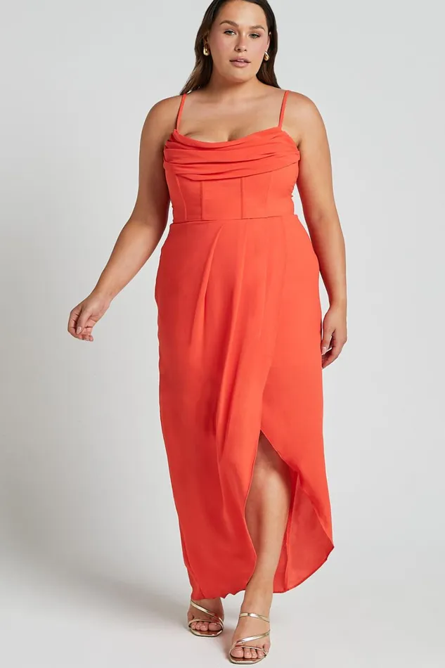 Andrina Midi Dress 8211 High Low Wrap Corset Dress In Orange Women Showpo Dresses