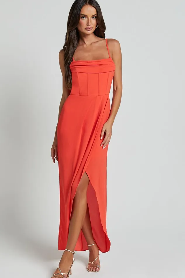 Andrina Midi Dress 8211 High Low Wrap Corset Dress In Orange Women Showpo Dresses